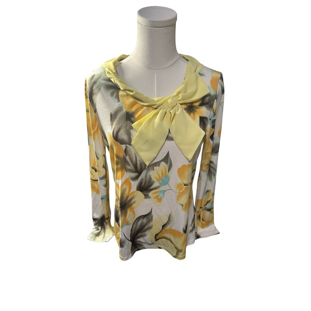 Peck & Peck Watercolor Floral Long Sleeve Bow Top M